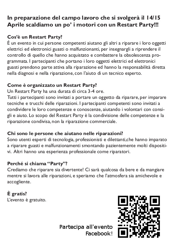 Arriva il Restart Party del Campo Lavoro, domenica 18 marzo